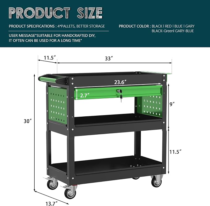 3 Tier Rolling Tool Cart on Wheels - Image 2