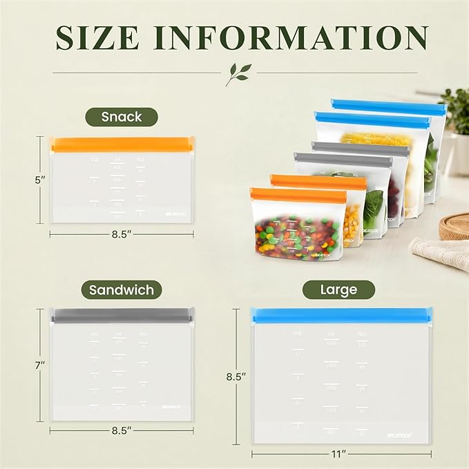 IDEATECH Reusable Bags Dishwasher Safe, BPA Free Reusable Gallon Freezer Bags - Image 4