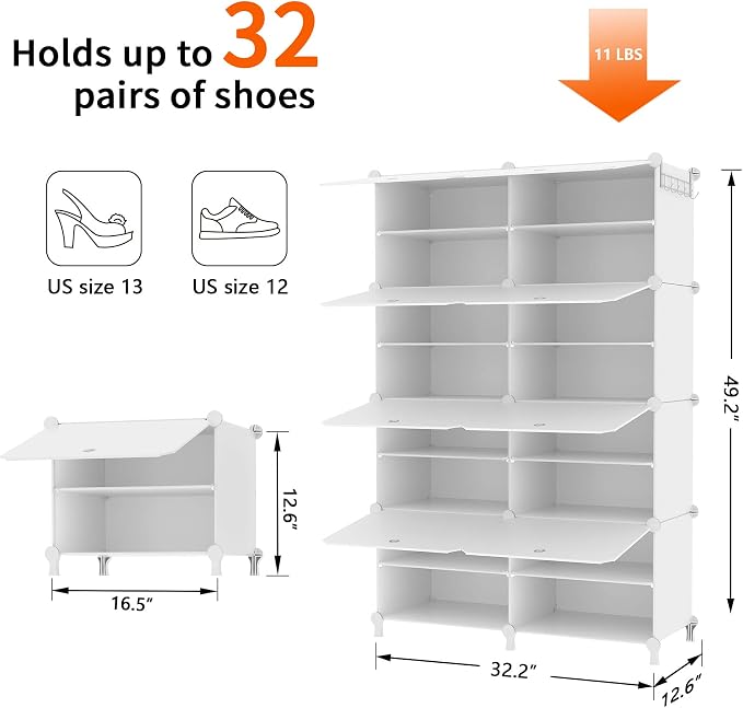 AWTATOS 8 Tiers Shoe Rack Organizer, 32 Pair Shoe Storage Cabinet - Image 3