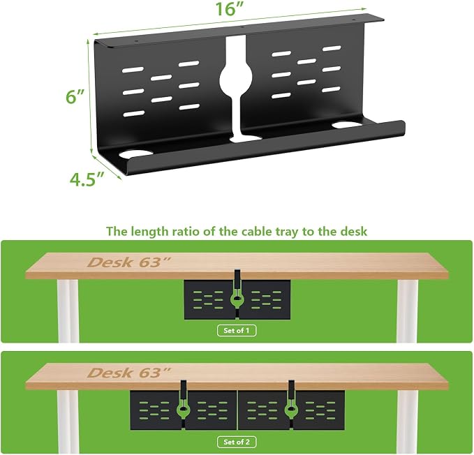 KEEGH 16" Under Desk Cable Management Tray, No Drill Clamp Mount, Desk Cord - Image 5