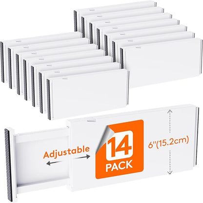 Lifewit 14 Pack Drawer Dividers Plastic 6" High, 13.5-22" Adjustable Drawer by Lifewit