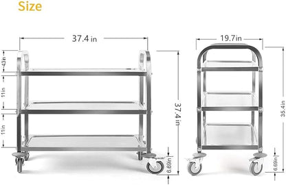 uyoyous 3 Tier Stainless Steel Utility Cart 37"x20"x37" Commercial Heavy Duty - Image 2