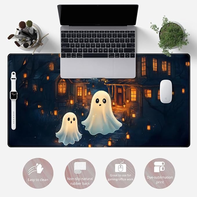 Cute Desk Mat Ghost Cartoon Mouse Pad Haunted House Style Desk Pad, Gaming - Image 6