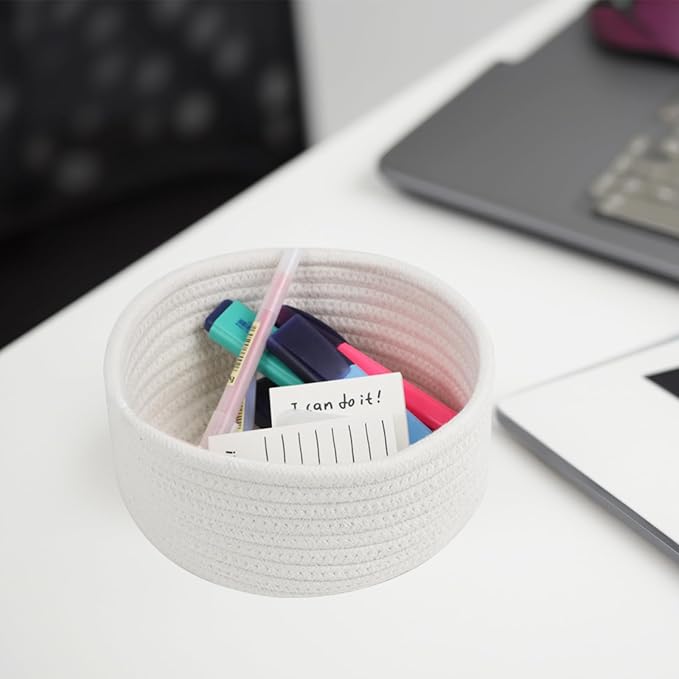 Set of 3 Small Woven Baskets, Cotton Rope Baskets - Image 2