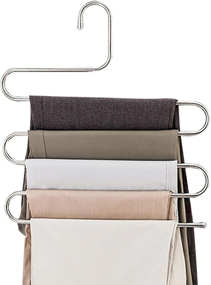 devesanter Pants Hangers Non-Slip S-Shape 4 Pack Trousers Hangers Stainless - Image 9