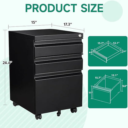 Letaya 3 Drawer Mobile File Cabinet - Image 3