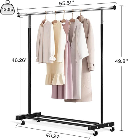 VICERII Clothing Rack, 55.51 Inch Heavy Duty Clothes Rack Rolling Garment Rack - Image 5