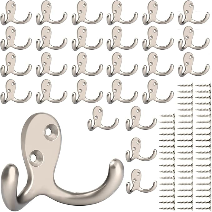 IBosins 28 Pack Heavy Duty Double Prong Coat Hooks Wall Mounted by IBosins