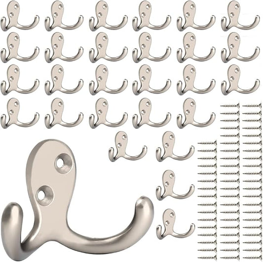 IBosins 28 Pack Heavy Duty Double Prong Coat Hooks Wall Mounted by IBosins