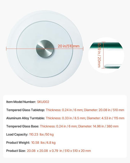 VEVOR 20 in Glass Lazy Susan Turntable, 360° Rotation Round Clear Tabletop - Image 7