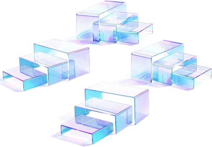 4 Sets 12 Pieces Iridescent Acrylic Display Risers, Stackable 3-Tier Showcase by CRAFTIFANO