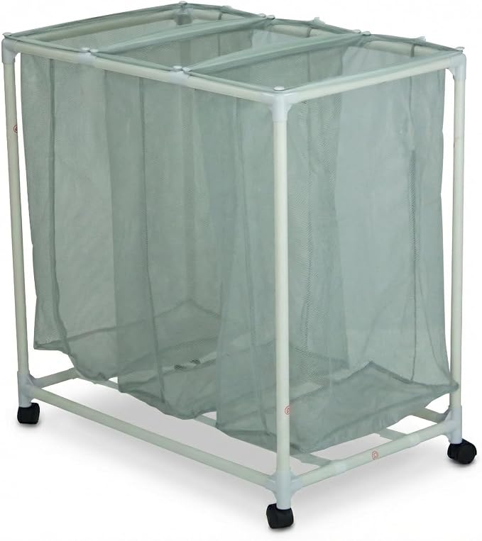3-Bag Mesh Rolling Laundry Sorter Cart, Soft Silver, Removable Washable Bags by Unknown