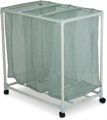 3-Bag Mesh Rolling Laundry Sorter Cart, Soft Silver, Removable Washable Bags by Unknown