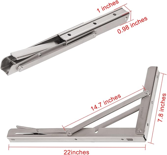 YUMORE Folding Shelf Brackets 22", Max Load: 330lb Heavy Duty Stainless Steel - Image 7