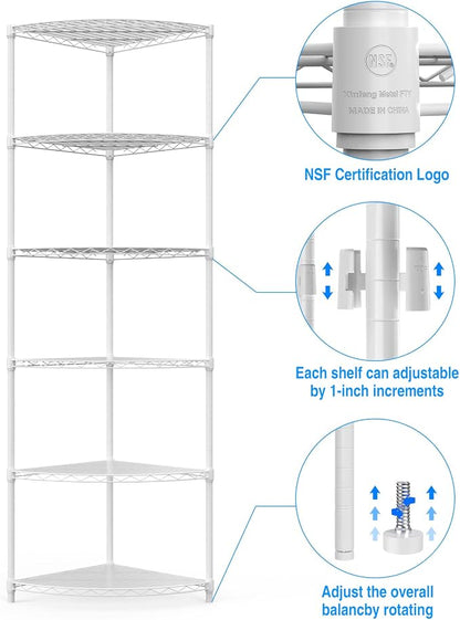6 Tier Narrow Corner Wire Shelving Unit NSF Metal Shelf, 420lbs Capacity - Image 4