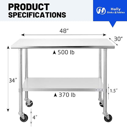 Hally Stainless Steel Table for Prep & Work 30 x 48 Inches - Image 2