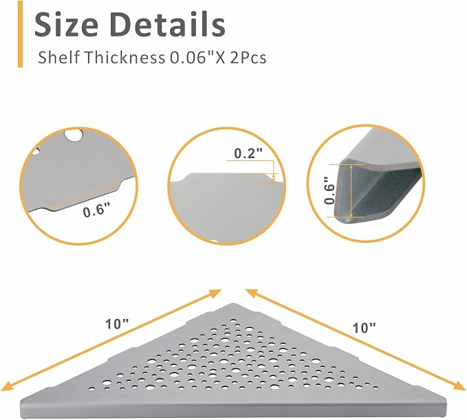 WELLUP Brushed Nickel 10’’ Corner Shower Shelf Bathroom Shower Shelves - Image 2