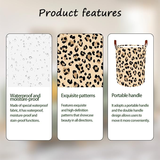 Laundry Baskets 15.7x19.7 Inch Large Classic Leopard Print Design Collapsible - Image 2