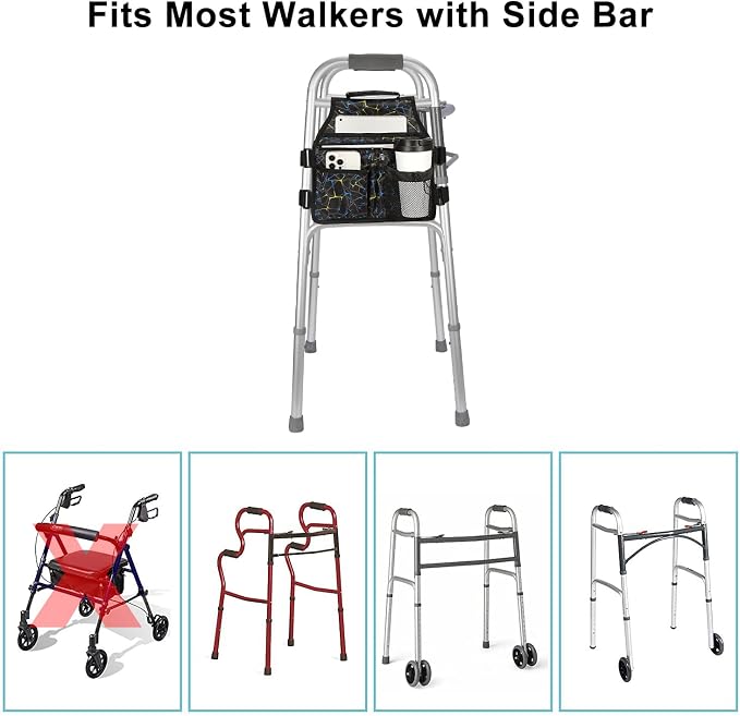 supregear Side Walker Bag, Walker Accessories Bag w/Cup Holder, Folding Walker - Image 7