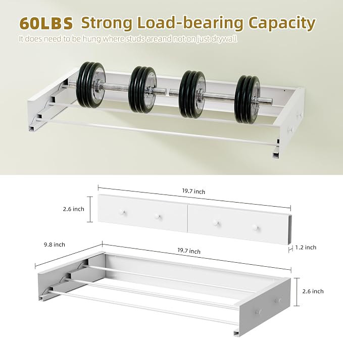 Wall Mounted Drying Rack for Laundry 19.8'', Folding Drying Rack Clothing Wall - Image 6