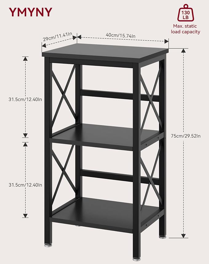 YMYNY 3 Tiers Bookcase, Industrial Metal Bookshelf - Image 3