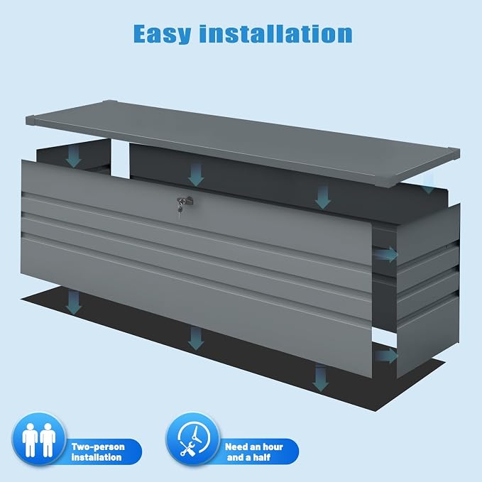 260 Gallon Waterproof Outdoor Storage Box, Extra Large Outside Metal Deck - Image 5