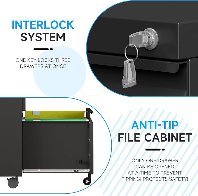 3 Drawer Mobile File Cabinet - Image 9