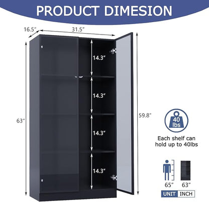 Glass Display Cabinet with LED Lights, Display Case Bookcase with 4-Tier Shelves - Image 2