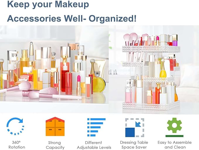 Rotating Makeup Organizer, Large Capacity Cosmetic Display Case, Acrylic - Image 6