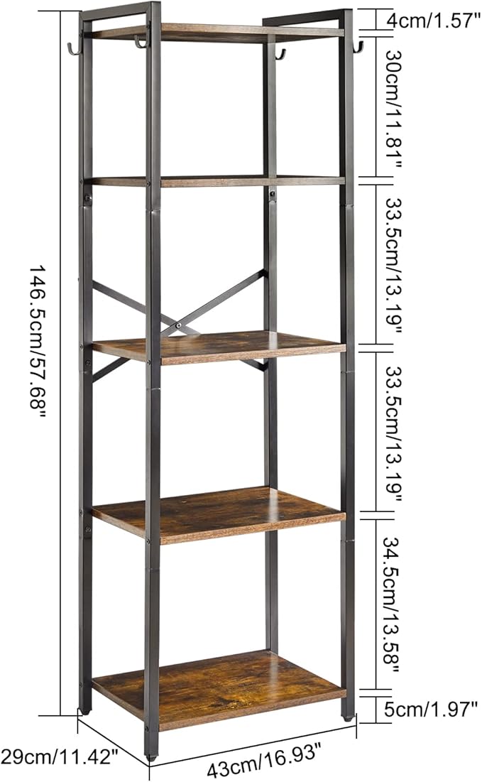 YMYNY Bookshelf, 5-Tier Ladder Shelf Organizer, Narrow Shelving Unit, Corner - Image 3