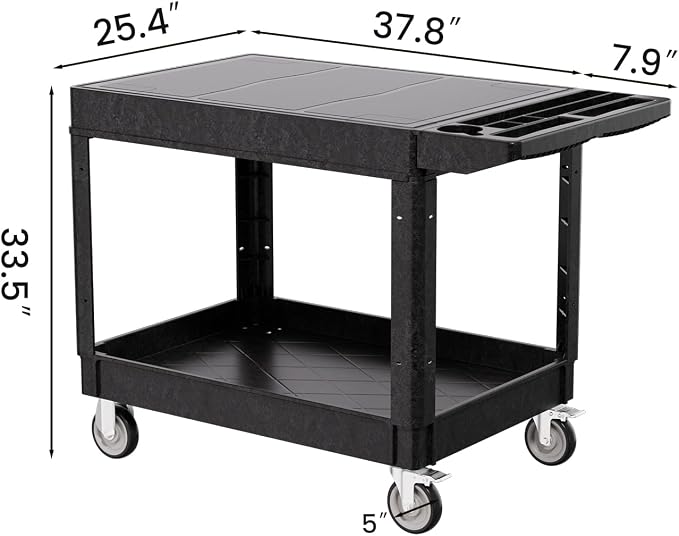 2 Tier Plastic Rolling Utility Cart on Wheels, Heavy Duty Tool Cart - Image 3