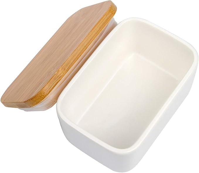Porcelain Butter Dish with Lid, Ceramic Butter Dish with Bamboo Lip, Butter - Image 6
