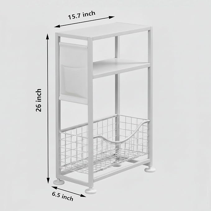 Skinny Side Table with Storage, 3 Tier Slim Side Tables - Image 2