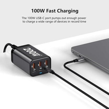 USB C Charger Block 200W Multi Port USB Fast Charging Station Hub GaN PPS PD - Image 4