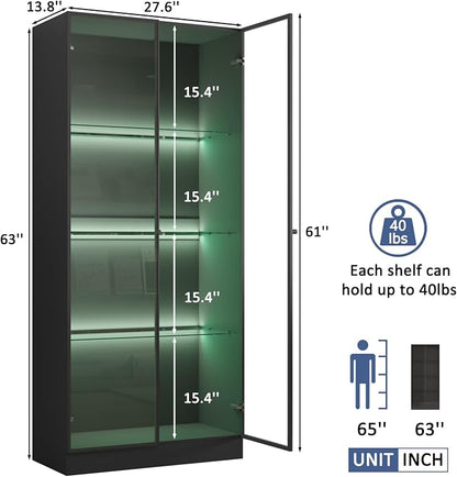 Display Cabinet with LED Lights, Display Case with 4-Tier Glass Shelves & 2 - Image 2