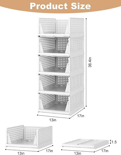 5 Pack Closet Organizer System, Stackable Plastic Clothes Storage Basket - Image 3
