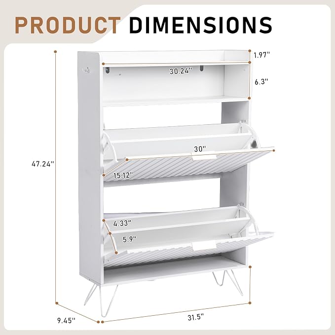 Karl home White Slim Shoe Storage Cabinet, Entryway Shoe Organizer | - Image 2