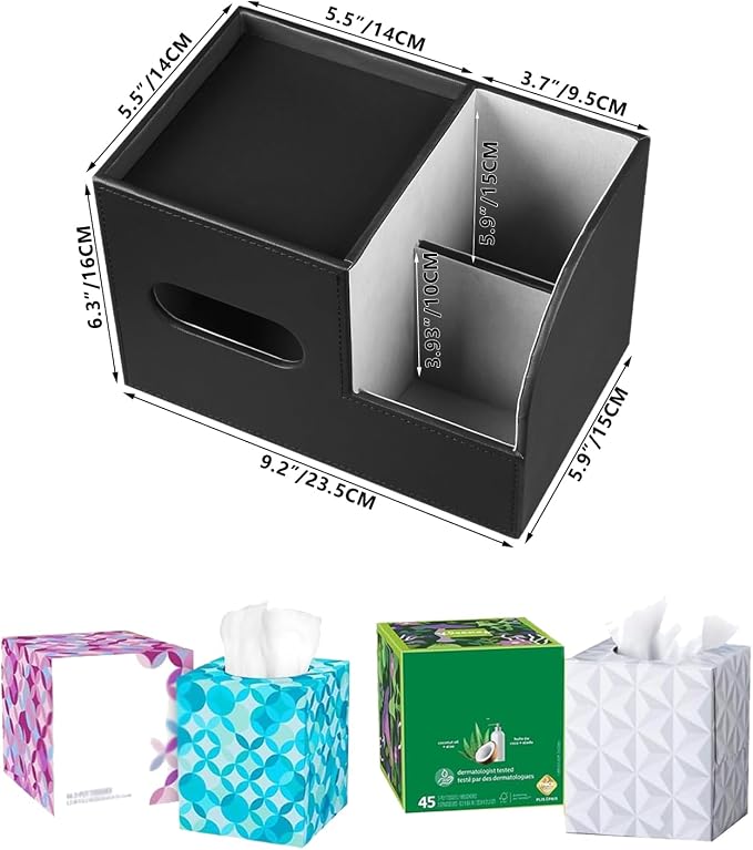 PU Leather Tissue Box Cover Square, Tissue Box Holder Organizer - Image 3