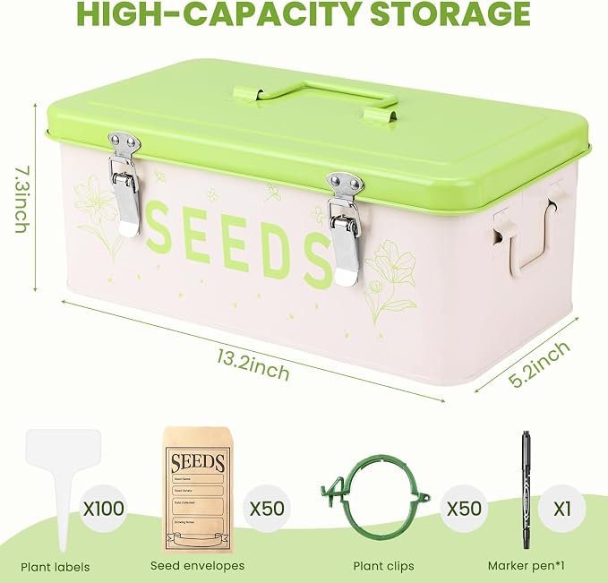 Seed Storage Organizer with Lid, Metal Seed Bin Seed Packet Container with 100 - Image 4