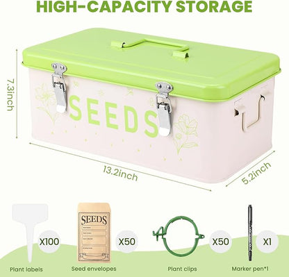 Seed Storage Organizer with Lid, Metal Seed Bin Seed Packet Container with 100 - Image 4