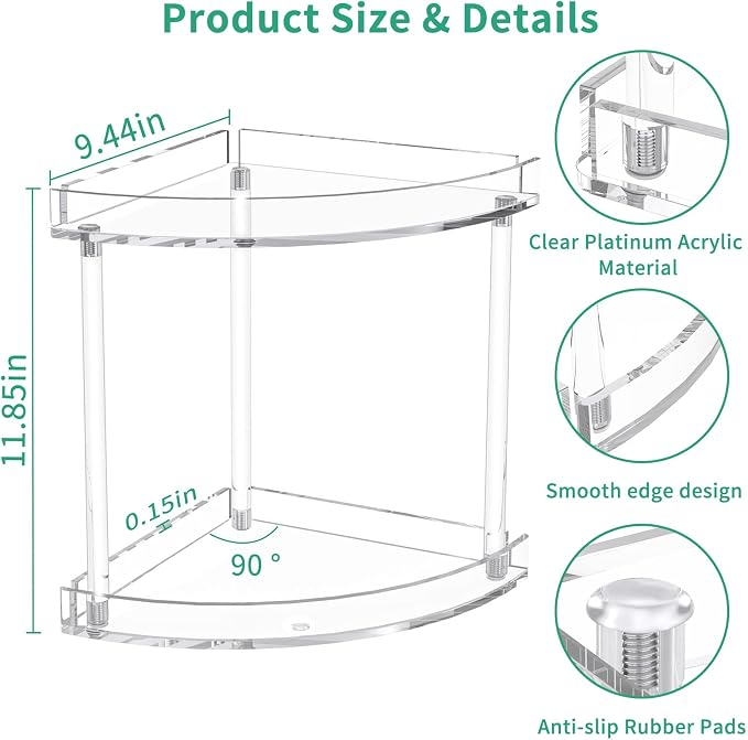 NPPLUS 2 Tier Acrylic Bathroom Counter Organizer, 2-Tier Corner Storage Shelf - Image 3