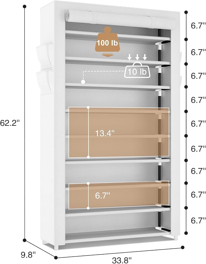 LANTEFUL Shoe Rack with Covers 10 Tier Tall Shoe Rack Organizer Large Capacity - Image 3