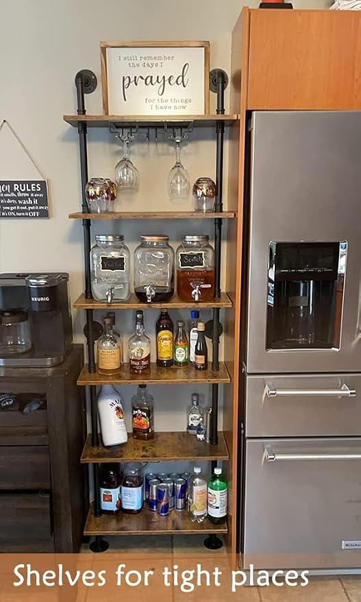 ZIOTHUM 6-Tier Industrial Pipe Shelves Shelf Shelving Rustic Wood Metal Wrought - Image 2