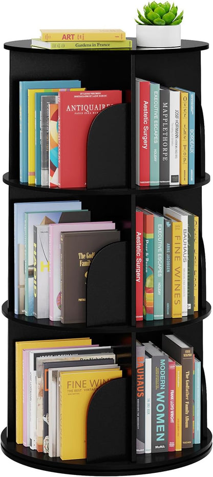 SpaceAid 3 Tier Rotating Bookshelf Tower, Spinning Bookcase Lazy Susan by SpaceAid