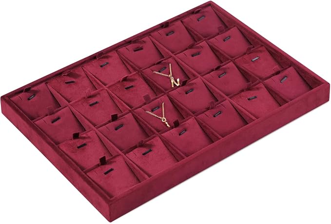 Velvet Necklace Display Tray, Stackable 24 Grid Insert Pendant Necklaces - Image 3