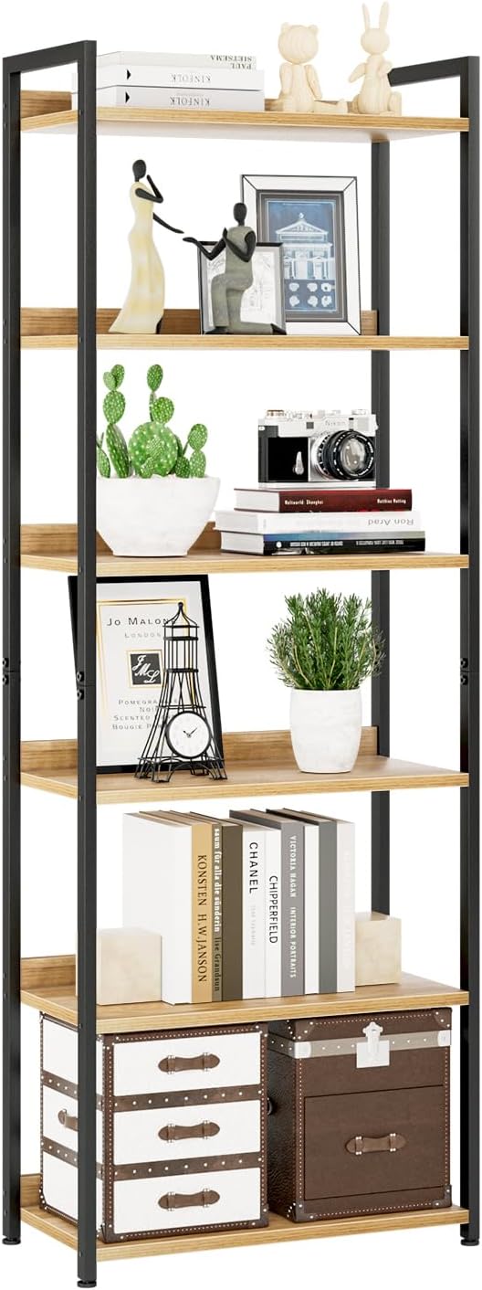 NUMENN Bookshelf, 6 Tier Freestanding Shelving Unit, Natural | Metal Frame & by NUMENN