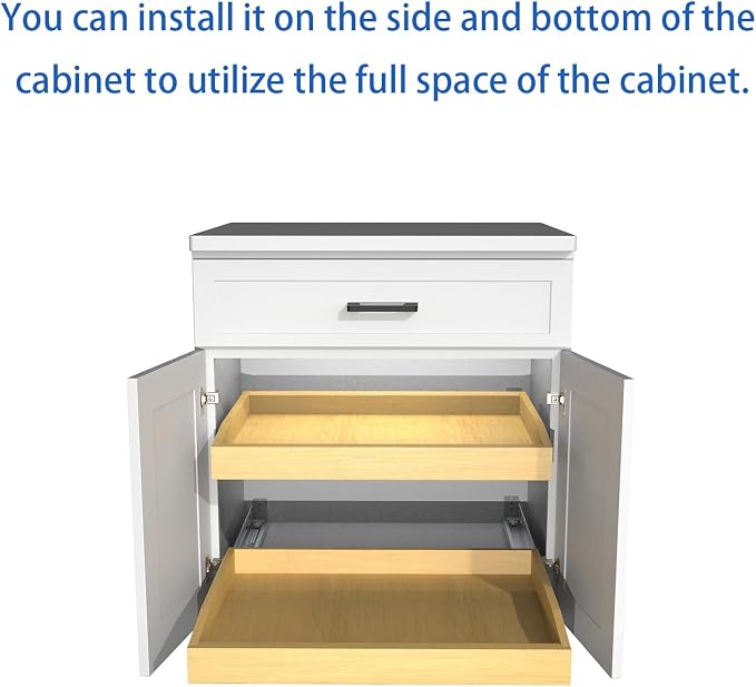 Wooden Pull out Cabinet Organizer 21" W x 21" D x 4.3" H, Heavy Duty Slide Out - Image 4