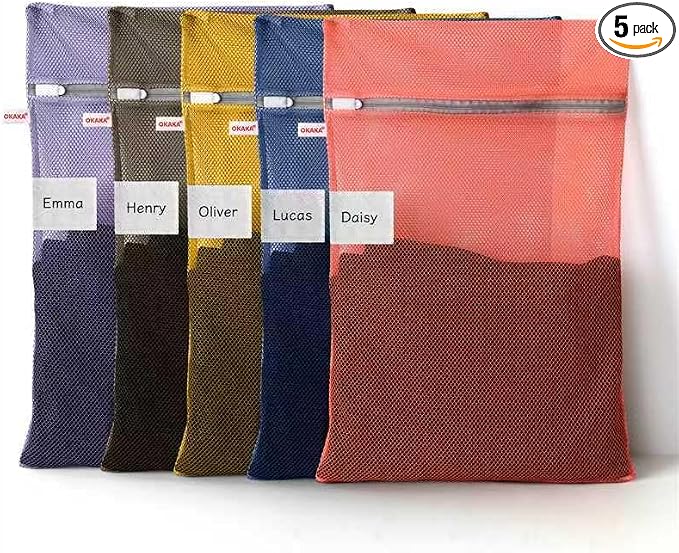 5-Pack Mesh Laundry Bags with ID Label, Sturdy Laundry Bags by OKAKA