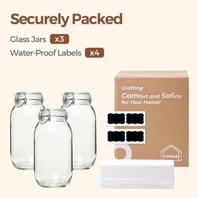 ComSaf Large Glass Jars with Lid 0.5 Gallon, Large Mason Jars Set of 3 - Image 8