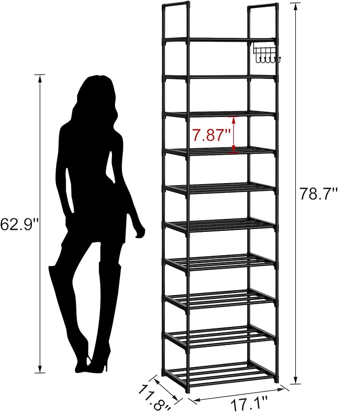 Narrow Shoe Rack 10 Tiers Tall Shoe Rack - Image 3
